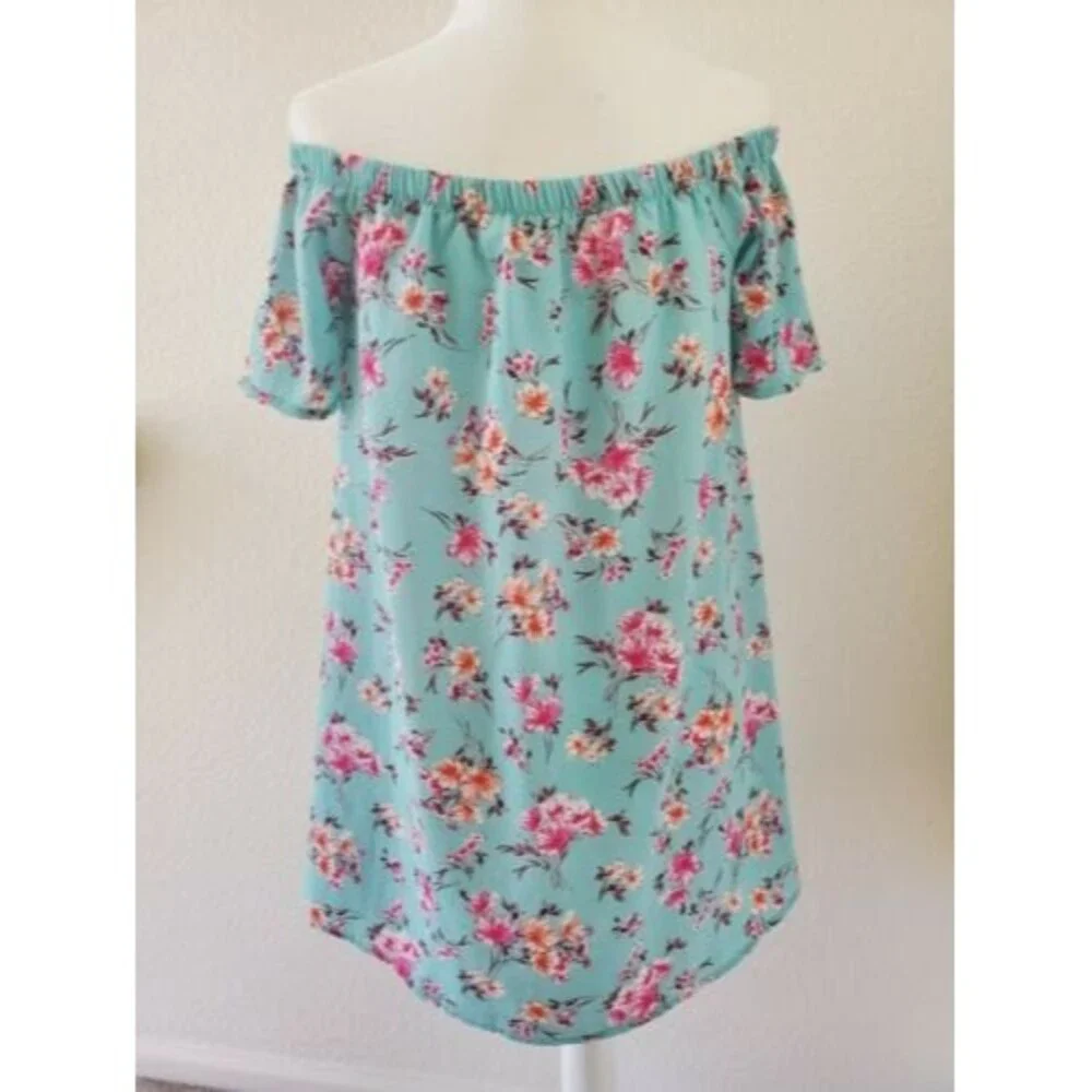 No Comment Dress Women Small Blue White Floral Shift Loose Beachy Summer Cover